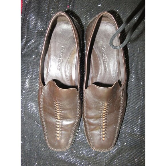 Cole Haan Chocolate Bamboo Italian Leather Center Weave Moccasin Driver Loafers - Picture 3 of 11